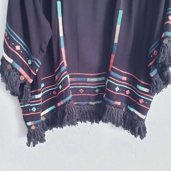 Pull & Bear Black Boho Embroidered Fringe Cardigan - Picture 2 of 6